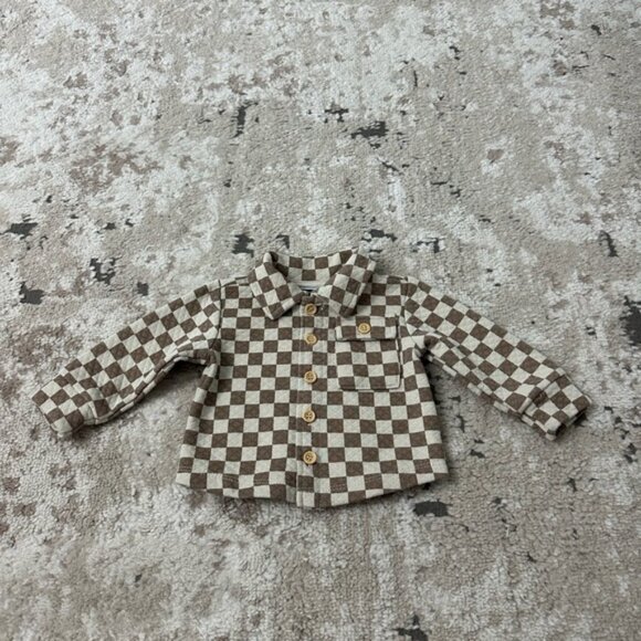 French Connection Baby Brown & Tan Checkered Button Up Jacket Size 0-3 Months - Picture 1 of 3